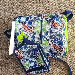 SOCCER BACKPACK WITH LUNCH BAG, PENCIL CASE, DANGLE SOCCER BALL & CARANINER CLIP
